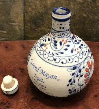 Grand Mayan 100 Agave Tequila Bottle Empty Ceramic Glazed Pottery Mexico 100ml
