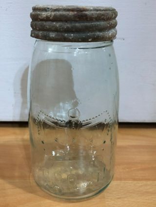 Aqua Midget Pint Bulge Crown Fruit Jar