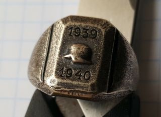 German Silver Signet Ring With Helmet 1939 - 1940