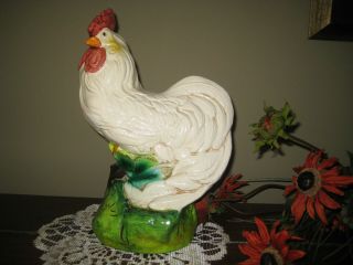 White Rooster Cock Figurine Statue Ceramic Chicken Figure