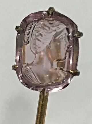 Antique Victorian Carved Cameo Amethyst Stick Pin 14k Gold