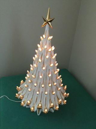 Vintage White Ceramic Christmas Tree 24k Gold Star And Trim,  1977.