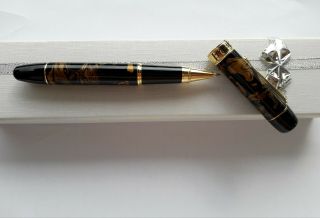 Jaguar Ball Point Pen Brown & Gold Plated In Exellent