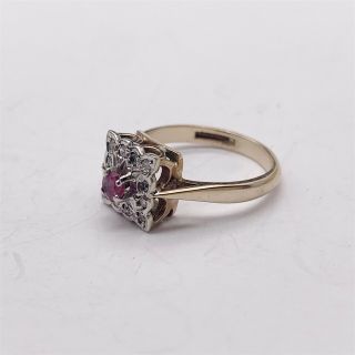 VINTAGE SOLID 9ct GOLD DIAMOND AND RUBY SET CUBE FRONT LADIES RING SIZE L 3