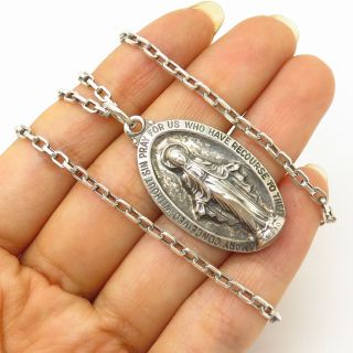 Vintage Creed 925 Sterling Silver St.  Mary Religious Pendant Chain Necklace 24 "