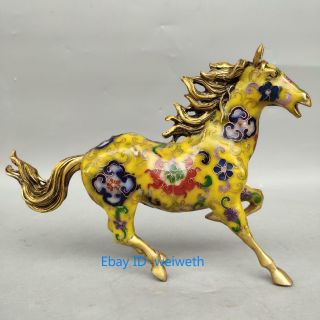 Rare Old Tibet Handmade Yellow Cloisonne Horse Statue