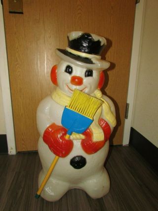 Snowman Blow Mold Christmas Hard Plastic Lights Cord 31 " Stands Bristle Broom