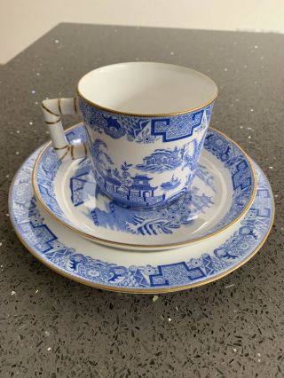 Royal Worcester Vintage Light Blue Willow Pattern Trio Bamboo Handle B389 1881