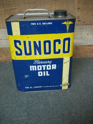 Vintage Sunoco Mercury Made Motor Oil Can 2 Gallon Metal Can Sun Oil Co.