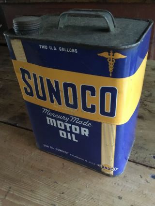 Vintage Sunoco Mercury Made Motor Oil 2 Gallon Can Gas Station Advertising L@@k