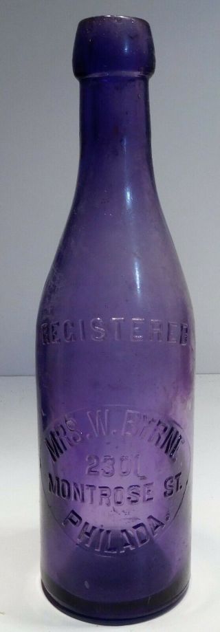 C1900 Purple - Amethyst Pre - Pro Beer Bottle - Mrs.  W.  Byrne Philadelphia