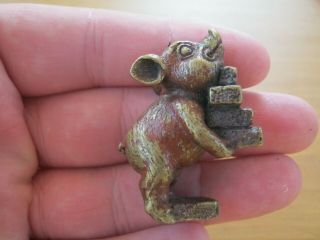 Unusual Miniature Cold Painted Vienna Bronze Of Fable 3 Little Pig With Bricks
