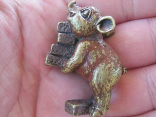 Unusual Miniature Cold Painted Vienna Bronze Of Fable 3 Little Pig With Bricks 2
