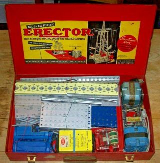 Vintage 1954 Gilbert Erector Set No.  6 1/2 Box & Parts - All Electric Model