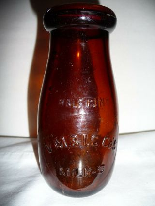 Antique Amber 1/2 Pint Bowling Pin Vincennes Milk & Ice Cream Bottle Indiana