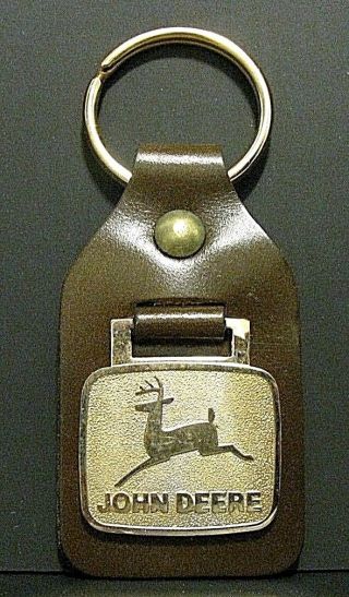 John Deere 1968 Leaping Deer Trademark Logo Brass Leather Key Chain Collectible