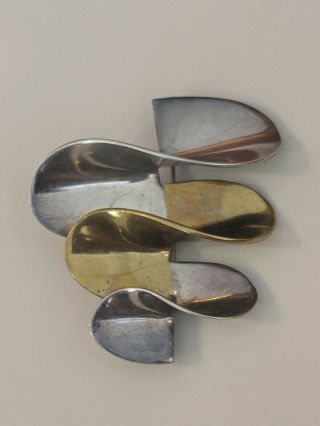Brooch Pin Modernist Artist Raised Ribbon Design Sterling Silver & Brass Mexico