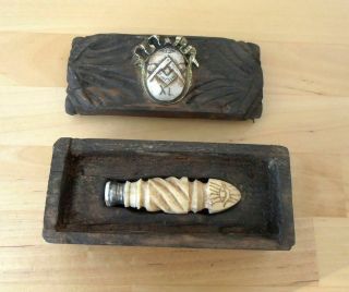 Hand Carved Masonic Wax Seal In Fitted Wooden Masonic Box