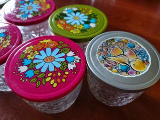 7 Vintage Retro 1960s Ball Quilted Crystal Canning Jars Floral Metal Lids 2