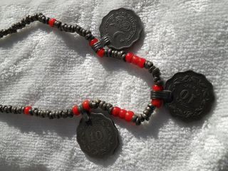 Rare Antique Coin Silver And Red Coral Middle Eastern Necklace.  Jewelr