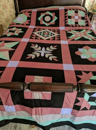 Striking Vintage Amish Style Large Quilt Top