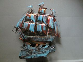 Vintage Nautical,  Tin Metal Ship Music Box Plays Moon River Ship Moves As Played