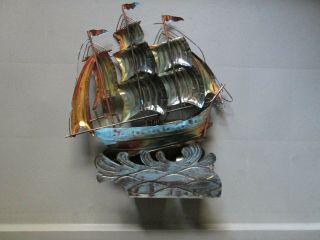 Vintage Nautical,  Tin Metal Ship Music Box plays Moon River Ship moves as played 2