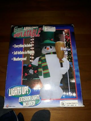 Gemmy 8 Ft.  Snowman Christmas Airblown Inflatable Broom Wreath Lights