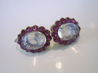 Magnificent Pair Large Antique Chinese Silver Moonstone Ruby Earings