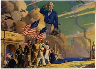 Patriotic Hintermeister Print 1940s Welcome Home American Legion Wwii Veterans
