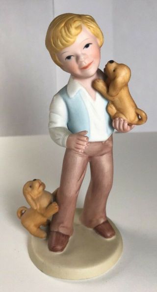Avon Figurine " Best Friends " Handcrafted Porcelain Figure 1981 Boy With Two Dogs