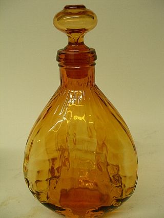 Vintage Unusual 3 Sided Dimple Liquor Decanter Bottle & Stopper Amber Gold