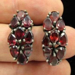 Vintage Silver Clip Earrings Garnet Gemstones Embedded Drop Shape Cut