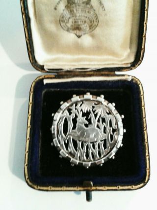 925 Sterling Silver Victorian Aesthetic Movement Stag Brooch 1881,  6g,  Box 813