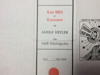 1942 WWII Last Will and Testament of Adolf Hitler German Germany Parody Document 3