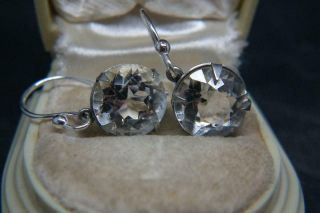 Fine Antique Art Deco Sparkly Old Cut Paste Earrings W Silver Ear Wires