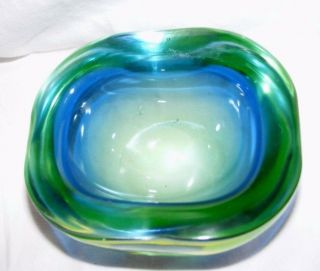 Vintage Murano Glass Sommerso Geode Bowl Blue Green 1960 