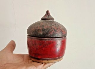 Old Vintage India Wooden Hand Crafted Lacquer Painted Kum Kum Powder Tika Box