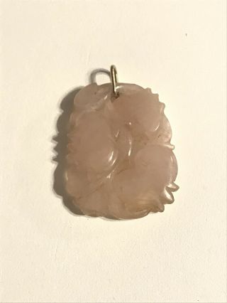 Vintage 14k Carved Rose Quartz Chinese Asian Flower Fruit Pendant For Necklace