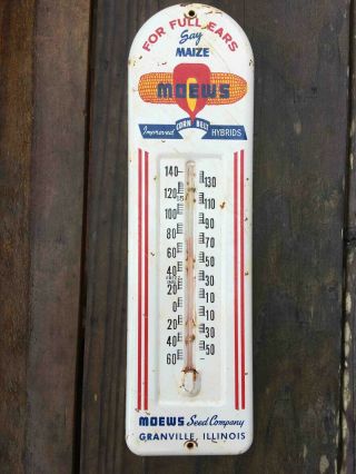 Old Moews Improved Corn Hybrids Seeds Metal Advertising Thermometer Illinois