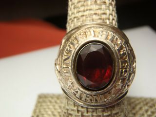 Sterling Silver Red Stone United States Army Ring 20.  4 Gram Size 8 Vintage