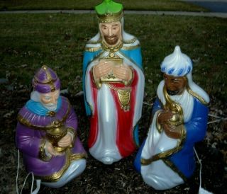 Three Kings Blow Mold Colors General Foam Lighted Nativity Christmas Set