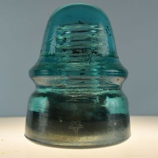 Star Embossed (no Other Markings) Glass Insulator Blue Aqua 4 "