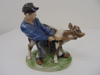 Vintage Royal Copenhagen Boy With Calf Cow Roping 772 Porcelain Figurine