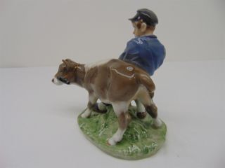 Vintage Royal Copenhagen Boy with Calf Cow Roping 772 Porcelain Figurine 3