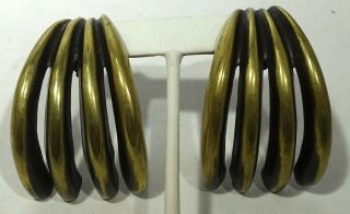 Vintage Robert Lee Morris Brass Modernist Sterling Clip Earrings 3