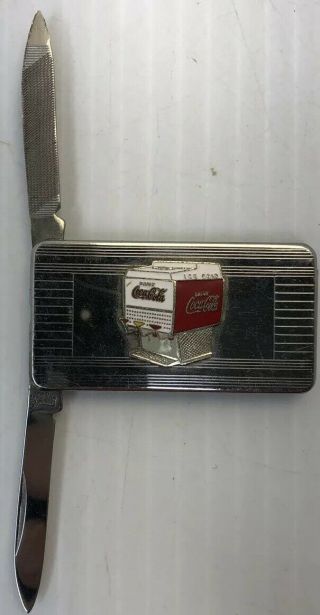 Vintage Coca Cola Coke Money Clip Pocket Knife Nail File Enamel Coke Machine 3