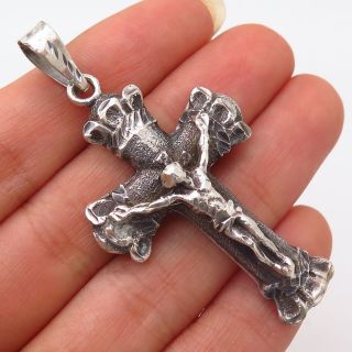 925 Sterling Silver Vintage Religious Textured Design Crucifix Cross Pendant