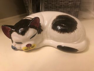 Vintage Enesco Hand Painted Ceramic Sleeping Cat 11 " X 7 " X 4 " Door Stop