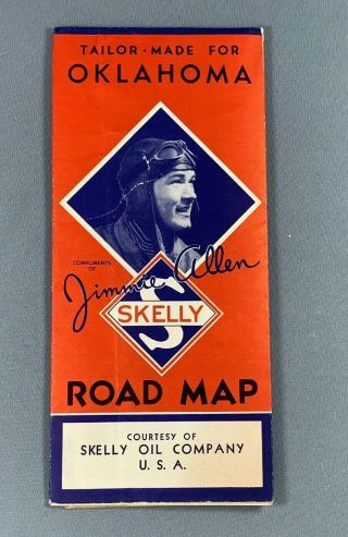 Vintage 1935 Skelly Oil Gas Oklahoma Road Map Jimmie Allen